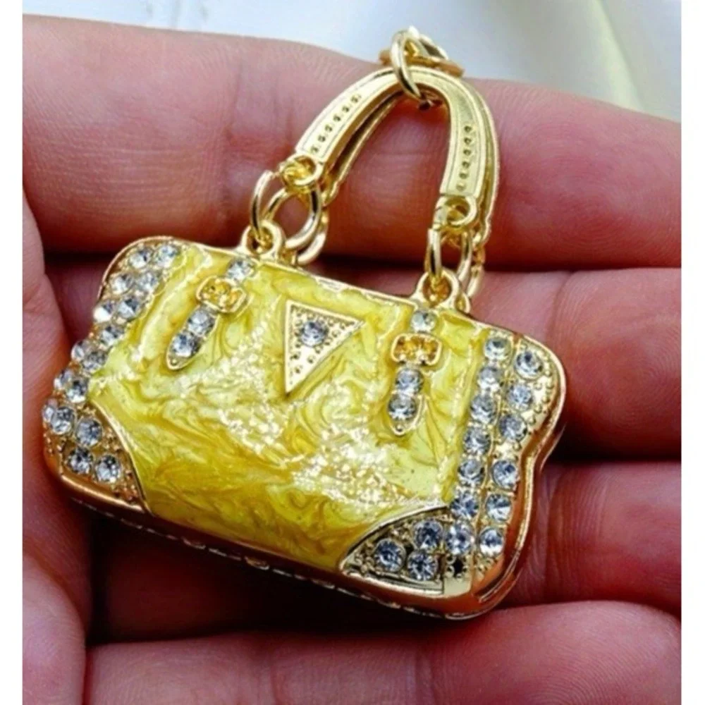 Yellow Large Gold Tone Purse-Shape Bling Key‎ Chain Fob Purse Charm NEW